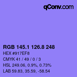 カラーコード: RGB 145.1 126.8 248 | qconv.com