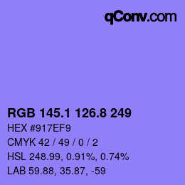 カラーコード: RGB 145.1 126.8 249 | qconv.com