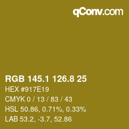 カラーコード: RGB 145.1 126.8 25 | qconv.com