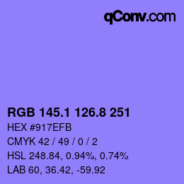 カラーコード: RGB 145.1 126.8 251 | qconv.com