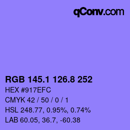 カラーコード: RGB 145.1 126.8 252 | qconv.com