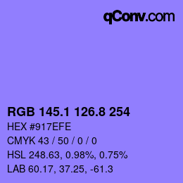カラーコード: RGB 145.1 126.8 254 | qconv.com