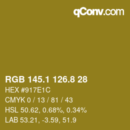 カラーコード: RGB 145.1 126.8 28 | qconv.com