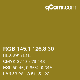カラーコード: RGB 145.1 126.8 30 | qconv.com