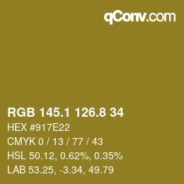 カラーコード: RGB 145.1 126.8 34 | qconv.com