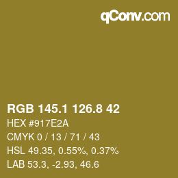 カラーコード: RGB 145.1 126.8 42 | qconv.com