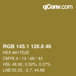 Color code: RGB 145.1 126.8 46 | qconv.com