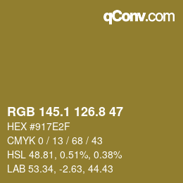 Color code: RGB 145.1 126.8 47 | qconv.com