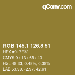 Color code: RGB 145.1 126.8 51 | qconv.com