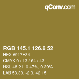 Color code: RGB 145.1 126.8 52 | qconv.com