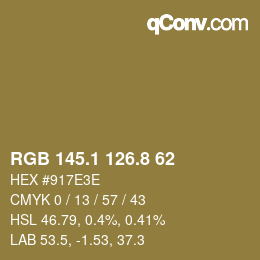 Color code: RGB 145.1 126.8 62 | qconv.com