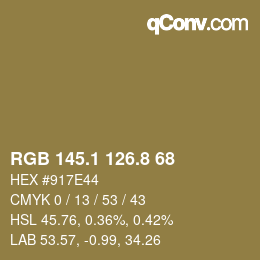 Color code: RGB 145.1 126.8 68 | qconv.com