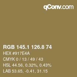 Farbcode: RGB 145.1 126.8 74 | qconv.com