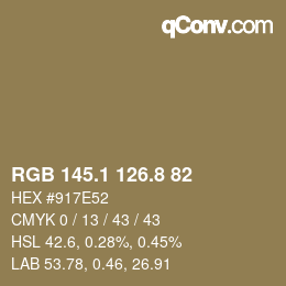 Color code: RGB 145.1 126.8 82 | qconv.com