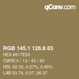 カラーコード: RGB 145.1 126.8 83 | qconv.com