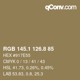 Color code: RGB 145.1 126.8 85 | qconv.com