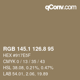 Farbcode: RGB 145.1 126.8 95 | qconv.com