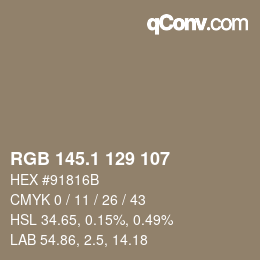Color code: RGB 145.1 129 107 | qconv.com