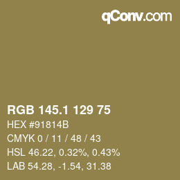 カラーコード: RGB 145.1 129 75 | qconv.com