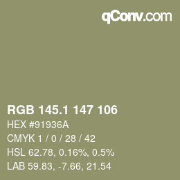Color code: RGB 145.1 147 106 | qconv.com