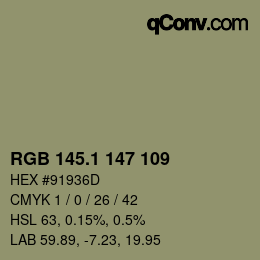 カラーコード: RGB 145.1 147 109 | qconv.com