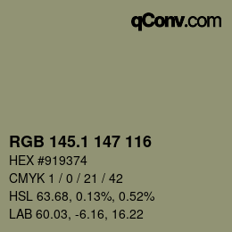 Color code: RGB 145.1 147 116 | qconv.com