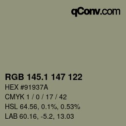 カラーコード: RGB 145.1 147 122 | qconv.com