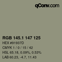 Color code: RGB 145.1 147 125 | qconv.com