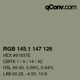 カラーコード: RGB 145.1 147 126 | qconv.com