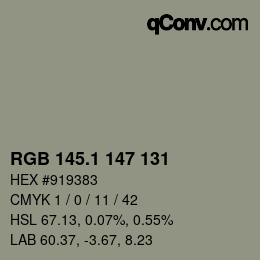 Color code: RGB 145.1 147 131 | qconv.com