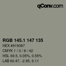 Color code: RGB 145.1 147 135 | qconv.com