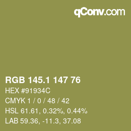 カラーコード: RGB 145.1 147 76 | qconv.com