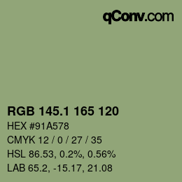 Color code: RGB 145.1 165 120 | qconv.com