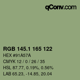 カラーコード: RGB 145.1 165 122 | qconv.com