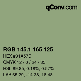 カラーコード: RGB 145.1 165 125 | qconv.com
