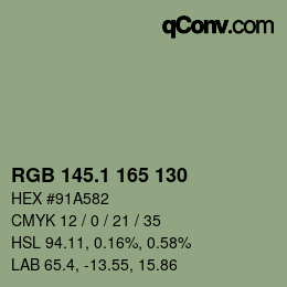カラーコード: RGB 145.1 165 130 | qconv.com