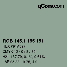 カラーコード: RGB 145.1 165 151 | qconv.com