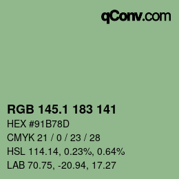 カラーコード: RGB 145.1 183 141 | qconv.com