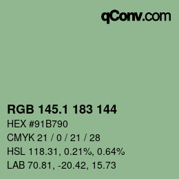 カラーコード: RGB 145.1 183 144 | qconv.com