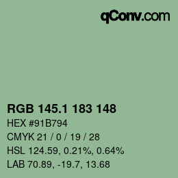 カラーコード: RGB 145.1 183 148 | qconv.com