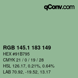 カラーコード: RGB 145.1 183 149 | qconv.com