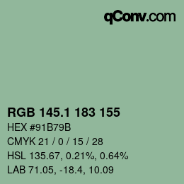 カラーコード: RGB 145.1 183 155 | qconv.com