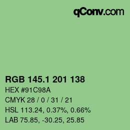 カラーコード: RGB 145.1 201 138 | qconv.com