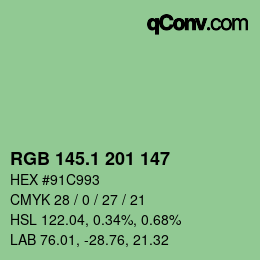 カラーコード: RGB 145.1 201 147 | qconv.com