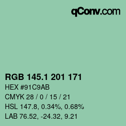 カラーコード: RGB 145.1 201 171 | qconv.com