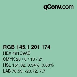 カラーコード: RGB 145.1 201 174 | qconv.com