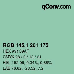 カラーコード: RGB 145.1 201 175 | qconv.com