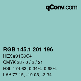 カラーコード: RGB 145.1 201 196 | qconv.com