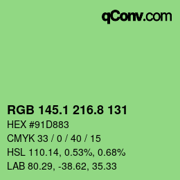 カラーコード: RGB 145.1 216.8 131 | qconv.com