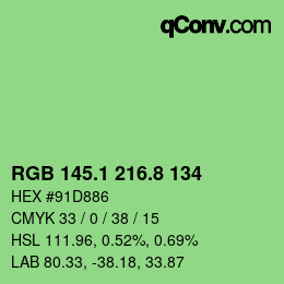 カラーコード: RGB 145.1 216.8 134 | qconv.com